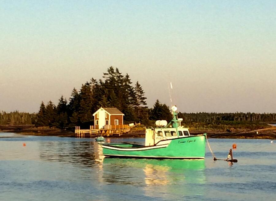 A lobster boat at golden hour